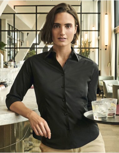 RUS-0R946F0-Ladies' Long Sleeve Classic Pure Cotton Poplin Shirt